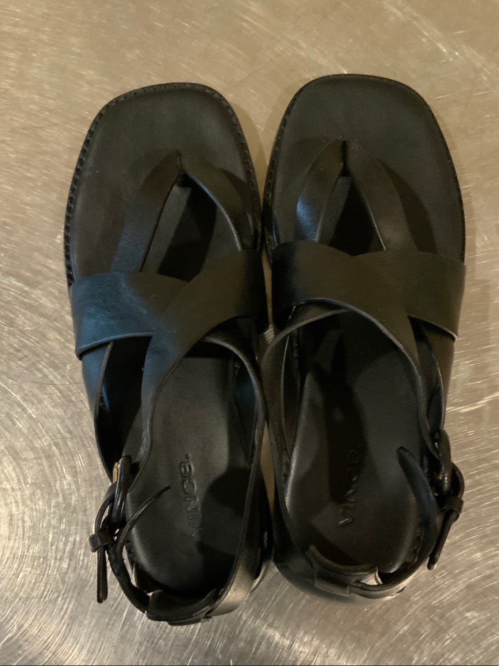 Vince Black Leather Crisscross Strap Sandals